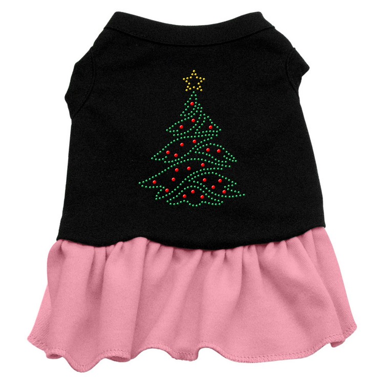 Christmas Tree Rhinestone Dress Black with Pink Med